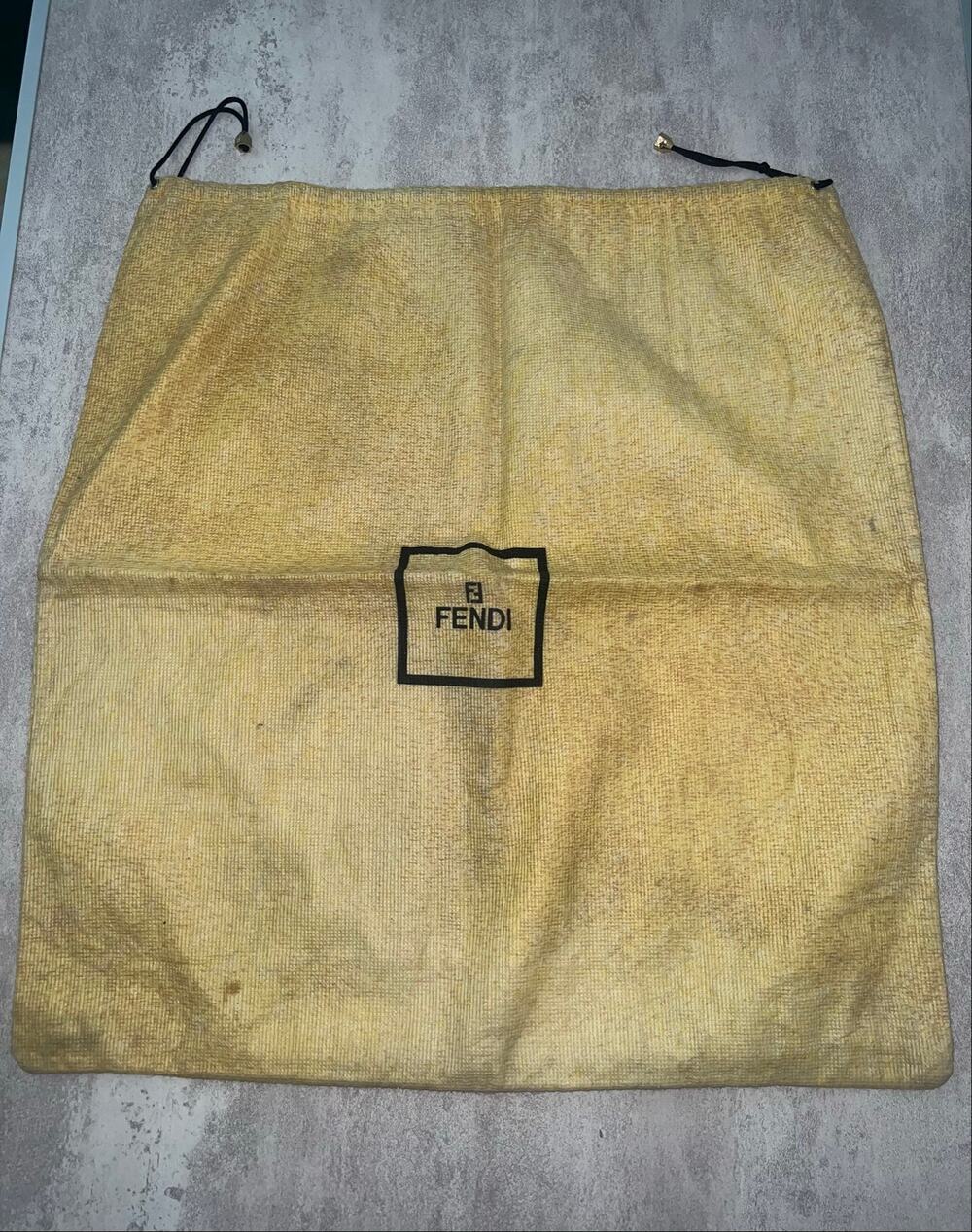 Vintage Fendi Yellow Distressed Dust Bag 19" x19" Made in Italy
